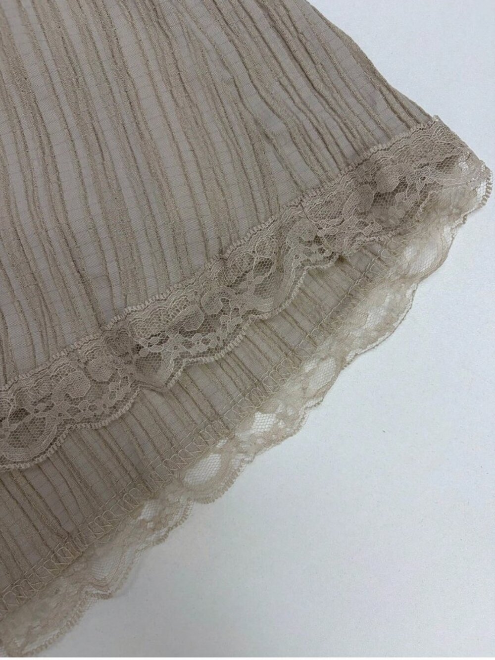 Boho Crinkle Gauze Halter Midi Dress - Lace-Up Corset High-Low Dress in Taupe - Picture 7 of 8